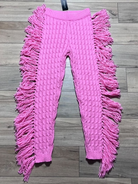 Hot And Delicious Pants - Hot & Delicious Womens Cable Knit Pull On Pants With Finge Size Medium Pink
